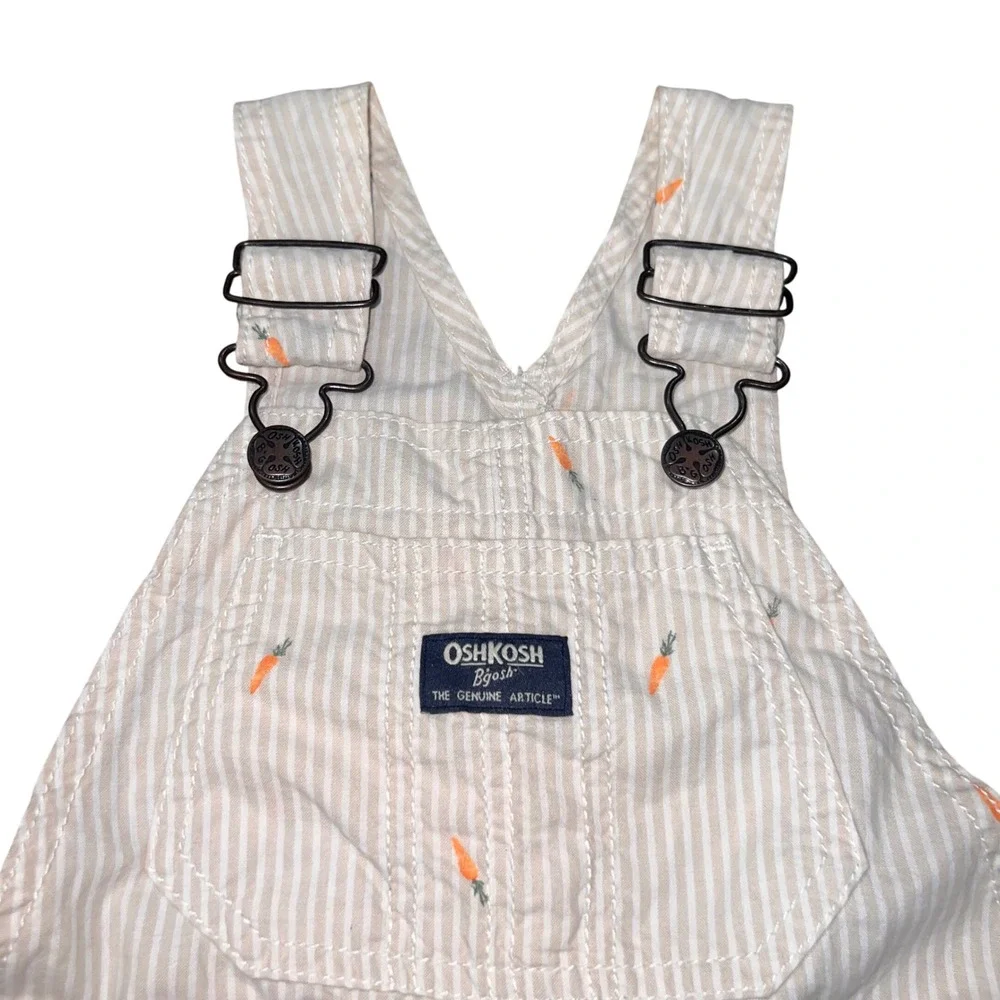 OshKosh Bgosh Toddler 3T Striped Carrot Embroidered Shortalls Overalls NEW
